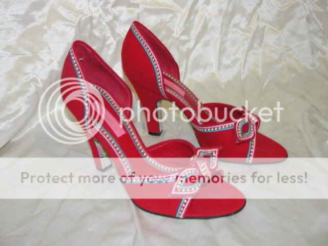 AUTH BETSEY JOHNSON SHOES RED HEELS STILETTOS 7.5  