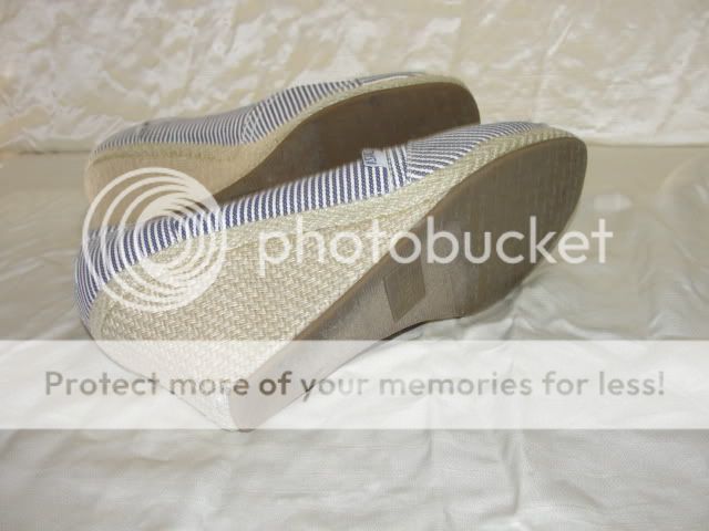 AUTH TOMS SHOES BLUE WHITE STRIPS CANVAS WEDGES HEELS 9.5  