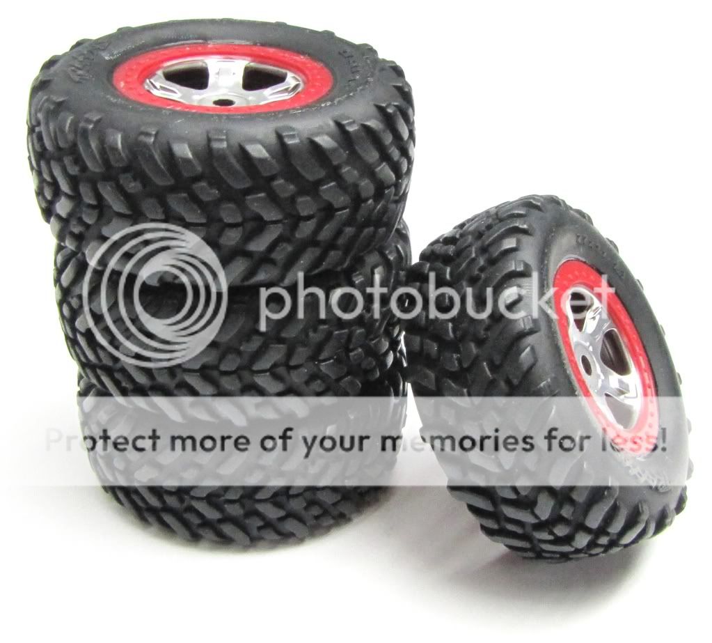 16 Slash TIRES & WHEELS (Red Beadlock, 12mm hex, Tyres), 7009 